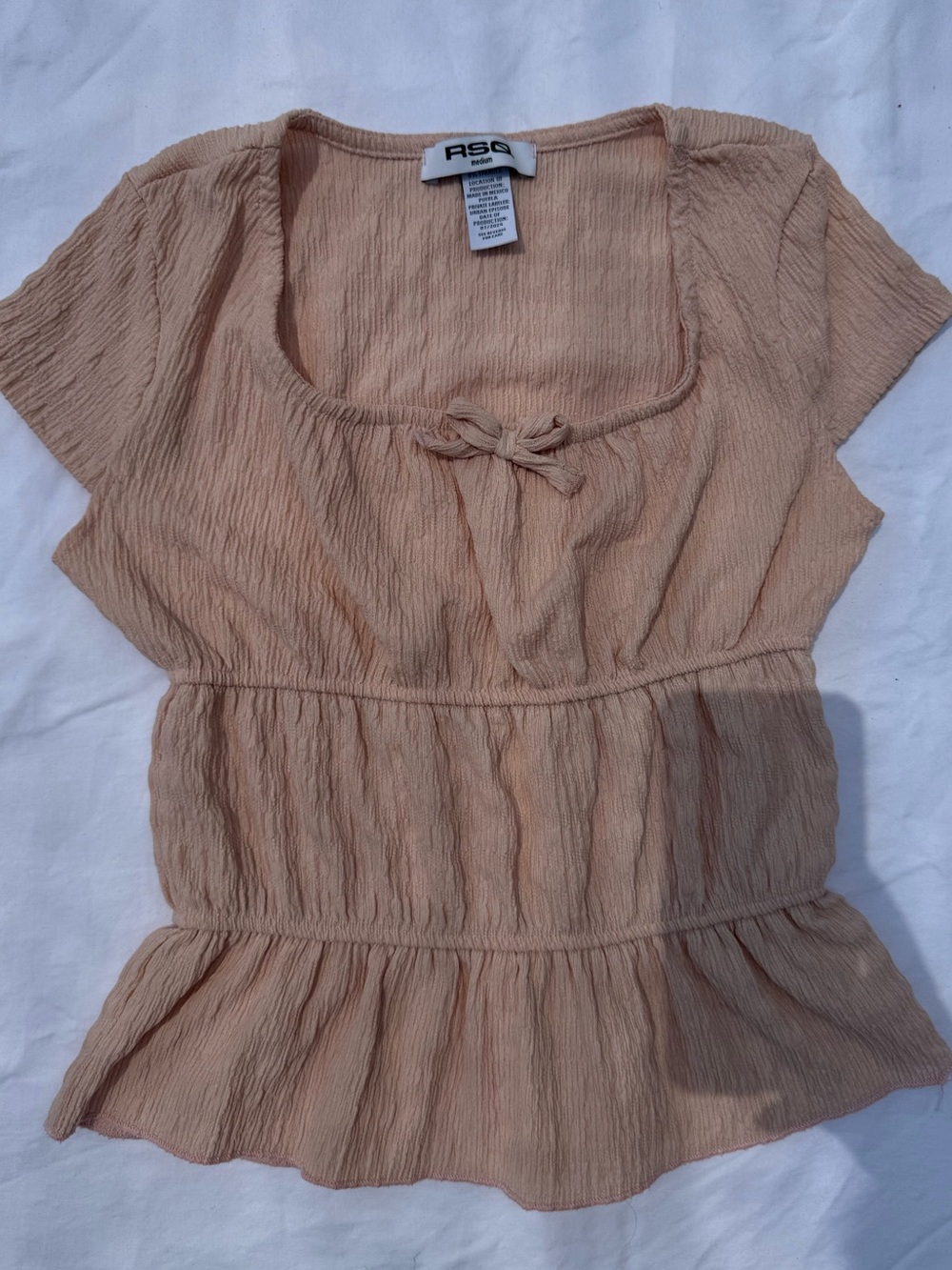 RSQ Peach Crinkle Short Sleeve Peplum Top
